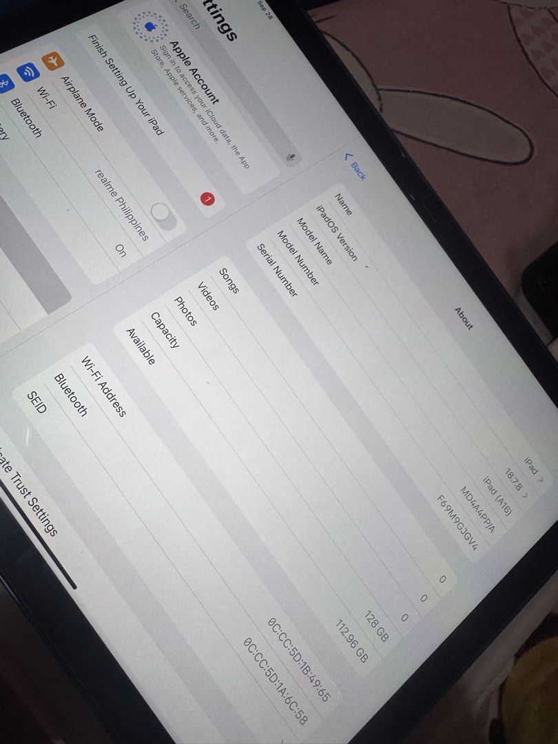 iPad A16 128gb - Blue (Category: iPad) located in Manila. Submitted by raychael19 (Listing ID 1464738513, Image 2). Description: iPad 11 gen 128gb - Blue 100 battery health 31 cycle count Under warranty until december 2027 Complete with box.