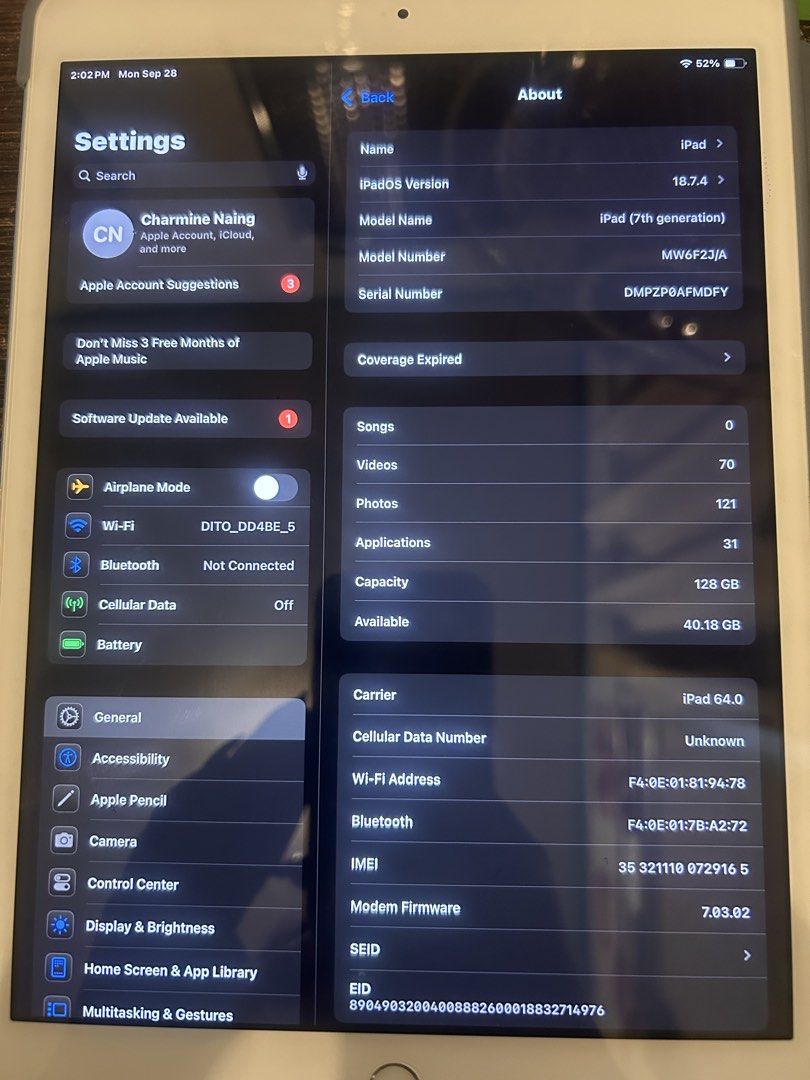 iPad rush (Category: iPad) located in Manila. Submitted by calmstar_c6a395 (Listing ID 1464617821, Image 3). Description: iPad 7th Gen 128GB Cellular 📱✨ — ₱9,000 RUSH SALE! Need to let go ASAP. 😊 Selling my iPad 7th Generation 128GB with SIM slot/Cellular. ✨ No scratches ✨ With tempered glass ✨ With case ✨ Looks almost brand new ✨ 128GB storage ✨ Well taken care of 💰 Price: ₱9,000 📍 Pickup/Meetup: [Molino 2 cavite can do half way] 🤝 Meetup c