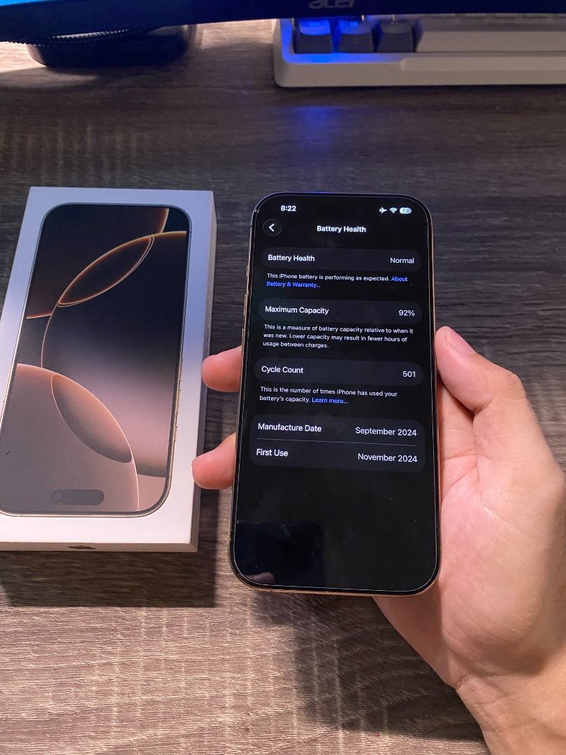 iPhone 16 Pro 128GB Desert Titanium (Category: iPhone 16 Series) located in Caloocan City. Submitted by ysn.alvin (Listing ID 1464719980, Image 2). Description: iPhone 16 Pro 128GB (Desert Titanium, ZP/A) Price: ₱50,000 (Bought for ₱76,990) - I may offer last price for sure buyers - 10/10 pristine, good as new (no scratches or dents) - Never opened, no history of repair - 92% Battery Health (Normal, 501 cycles) - Openline (Any SIM works) - No iCl