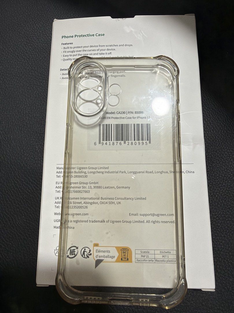 Iphone 17 Ugreen Case (Category: Cases & Sleeves) located in Mandaluyong City. Submitted by getbounced (Listing ID 1464594952, Image 1). Description: - Brand: Ugreen - Compatible with: iPhone 17 - Type: Clear Protective Case - Features: Protects from scratches and drops, easy to put on and take off, maintains clarity, resists yellowing. - Condition: Slightly used.