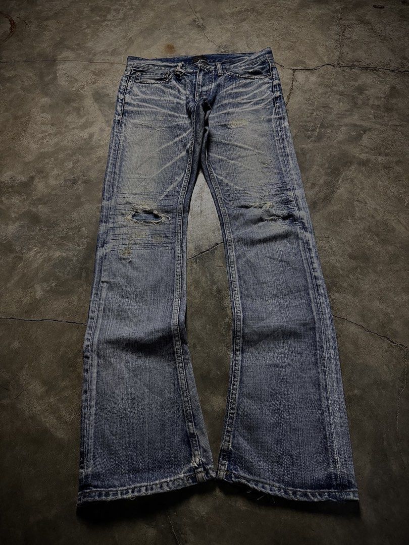 Jackrose Clawmarks Distressed Flared Denim (Category: Jeans) located in Lucena. Submitted by fent.shop (Listing ID 1464729491, Image 1). Description: Waist 31 Length 41 Leg Opening 9 IfSixWasNine, LGB, Tornado Mart, FUGA, JULIUS, KMRii, 14th Addiction, GOA, Roen, SHELLAC, LAD MUSICIAN, UNDERCOVER, NUMBER (N)INE, TAKAHIROMIYASHITATheSoloist, Hedi Slimane, Japanese Archive, Japanese Fashion, 00s Fashion, Y2K Fashion, Japanese Archive Fashion, Archi