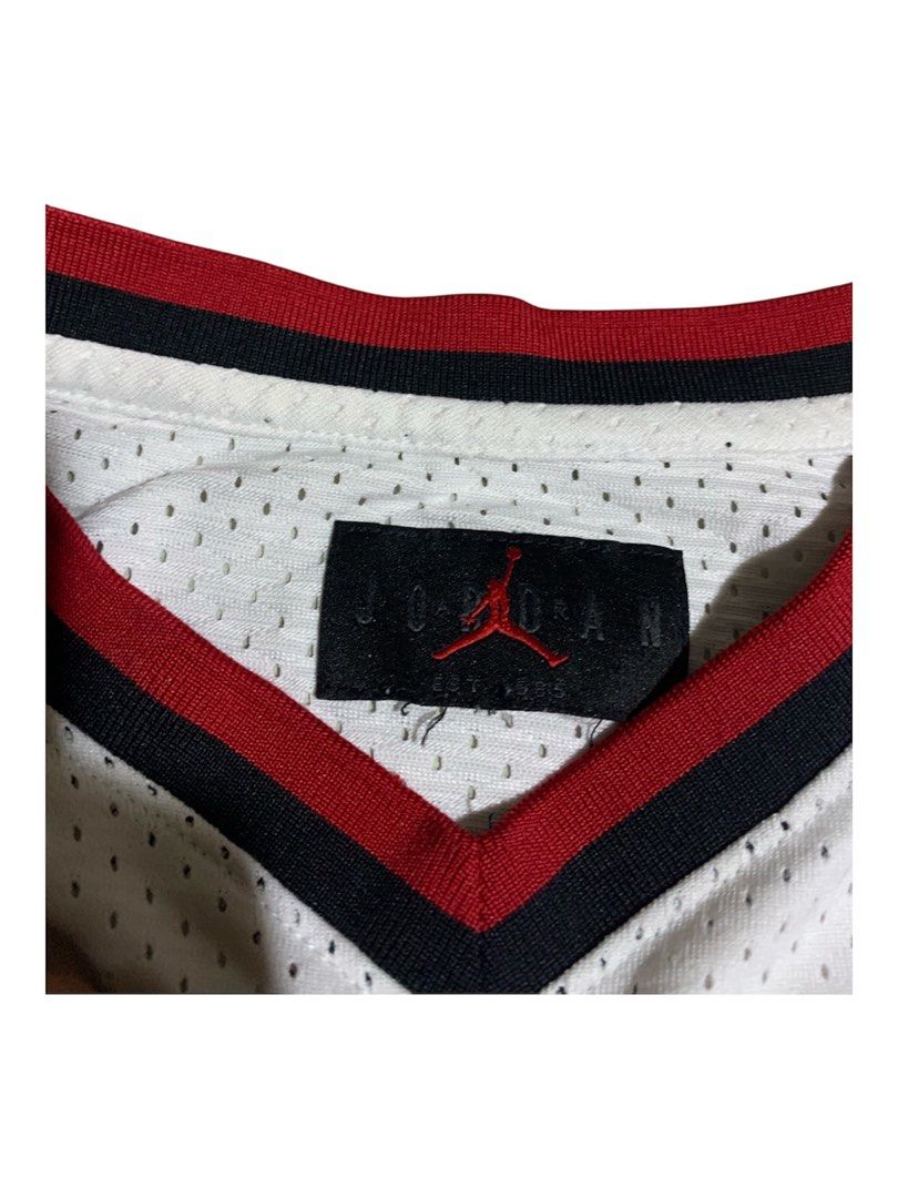 Jordan AJ Est 1985 White Mesh Jersey (Category: Activewear) located in Davao. Submitted by youngboythrift25 (Listing ID 1464712541, Image 3). Description: Jordan jersey Size small mens / medium womens Excellent condition Issue cut wash tag Color rate 9/10 .