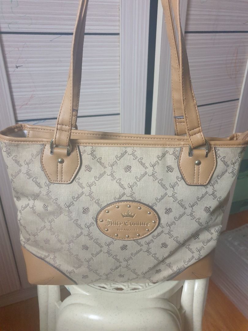 Juicy Couture Monogram Tote Bag (Category: Tote Bags) located in Quezon. Submitted by jecjec27_551 (Listing ID 1464629855, Image 1). Description: - Classic Juicy Couture tote bag - All-over JC monogram print - Tan leather trim and handles - Oval logo patch on the front - Great for everyday use - Plenty of space inside.