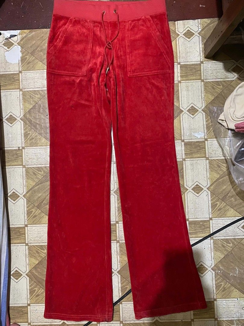 Juicy Couture Red Velour Track Pants (Category: Other Bottoms) located in Cebu City. Submitted by vincelouie30387 (Listing ID 1464725684, Image 1). Description: -Red Juicy Couture velour track pants -Size XS- S -Classic soft material with drawstring waist, front slip pockets, and button-flap back pockets. -Made in Vietnam. Comfortable everyday lounge pants in a vibrant red shade..
