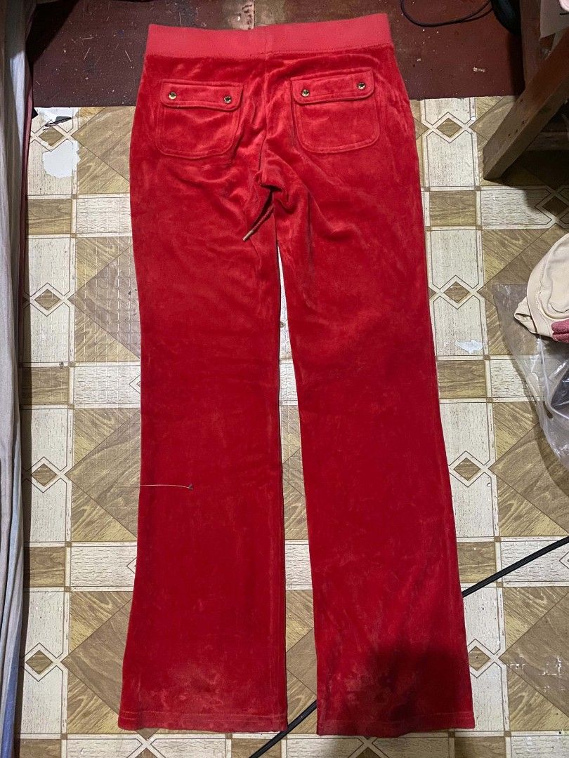 Juicy Couture Red Velour Track Pants (Category: Other Bottoms) located in Cebu City. Submitted by vincelouie30387 (Listing ID 1464725684, Image 2). Description: -Red Juicy Couture velour track pants -Size XS- S -Classic soft material with drawstring waist, front slip pockets, and button-flap back pockets. -Made in Vietnam. Comfortable everyday lounge pants in a vibrant red shade..
