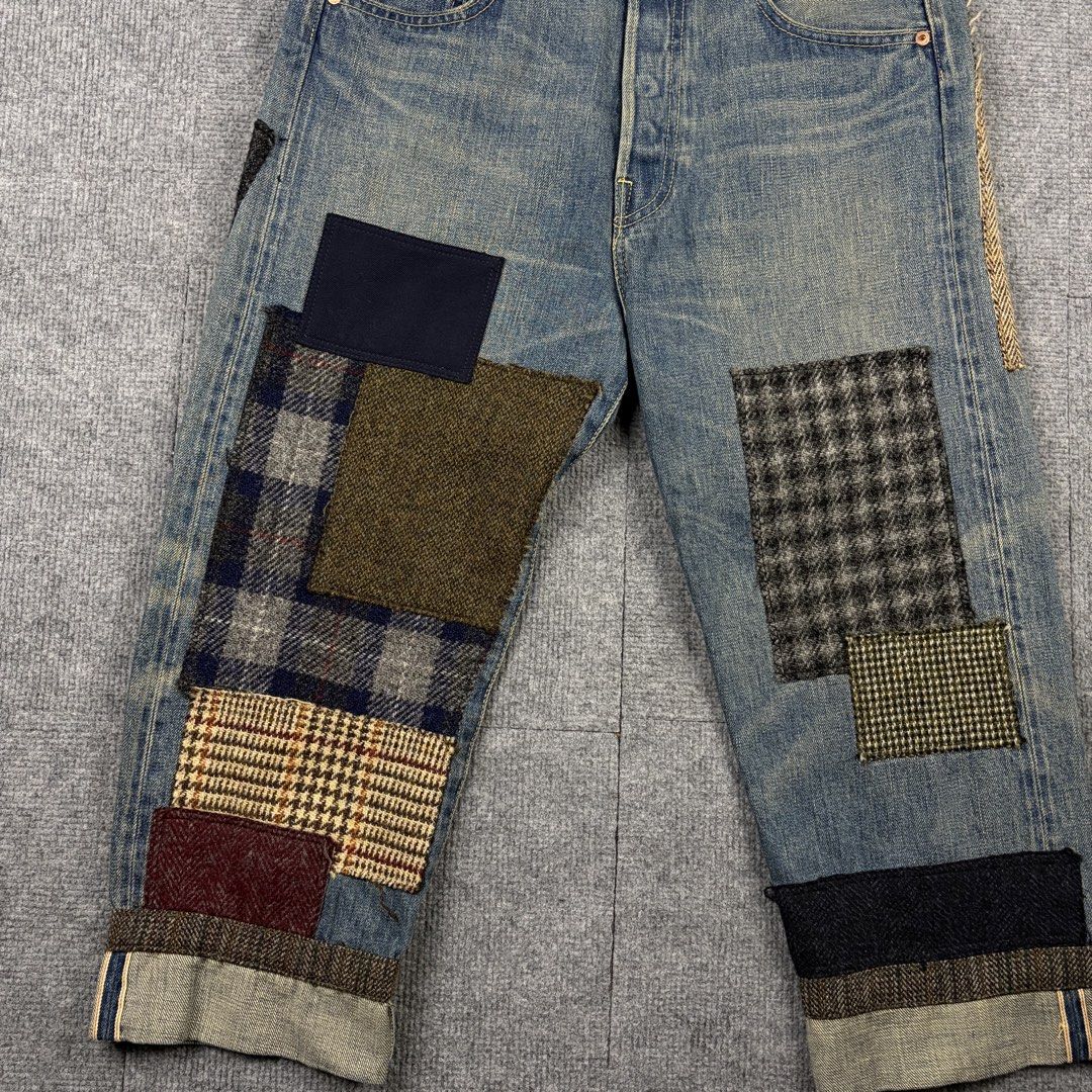 Junya Watanabe Comme des Garcons Patchwork Selvedge Jeans (Category: Luxury Apparel) located in Manila. Submitted by yourtherapist_ (Listing ID 1464709867, Image 3). Description: Junya Watanabe Comme des Garcons Patchwork Selvedge Jeans Size: S Condition: Excellent Material: 100% Cotton Main, 97% Attached fabric wool Made in: Japan Measurements Waist: 32 Length: 31.5 Hem: 7.5 Front Rise: 13 Thigh: 11 14,000.