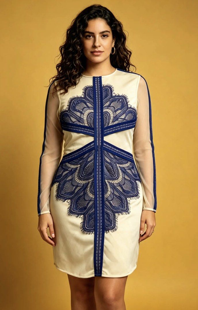 JUST ADDICT (Category: Dresses) located in Davao. Submitted by sart0ria85 (Listing ID 1464610470, Image 2). Description: A skin tone bodycon dress in sheer sleeves ans with blue laceworks. Super gorgeous! 85% POLYESTER 15%COTTON MADE IN CHINA 🇨🇳 MEDIUM. Size 6 EXCELLENT CONDITION (98/100).