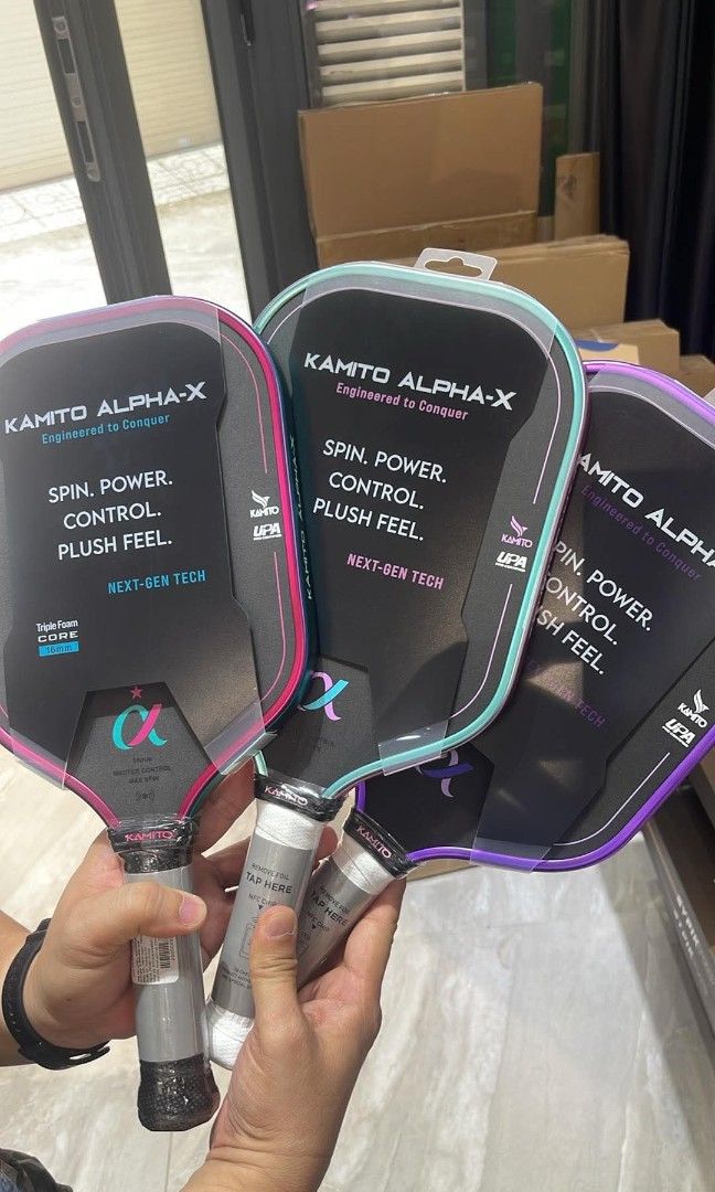Kamito Alpha X (Category: Racket and Ball Sports) located in Manila. Submitted by ajanessi (Listing ID 1464730453, Image 2). Description: Kamito Alpha X 3 colors available (2 pink, 2 purple, 1 green) • with paddle case • grip tape • edge tape DM if interested! ✨️.