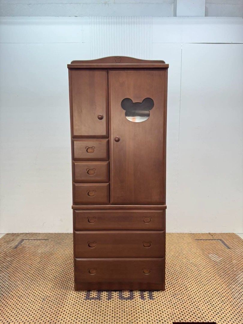 Kids Wardrobe (Category: Shelves, Cabinets & Racks) located in Meycauayan. Submitted by marygracecasimiro (Listing ID 1464665026, Image 1). Description: Vintage Wooden Kids’ Wardrobe with Drawers & Shelves Price: 12,900 L29.5 x W22 x H73 In good condition💜💜.