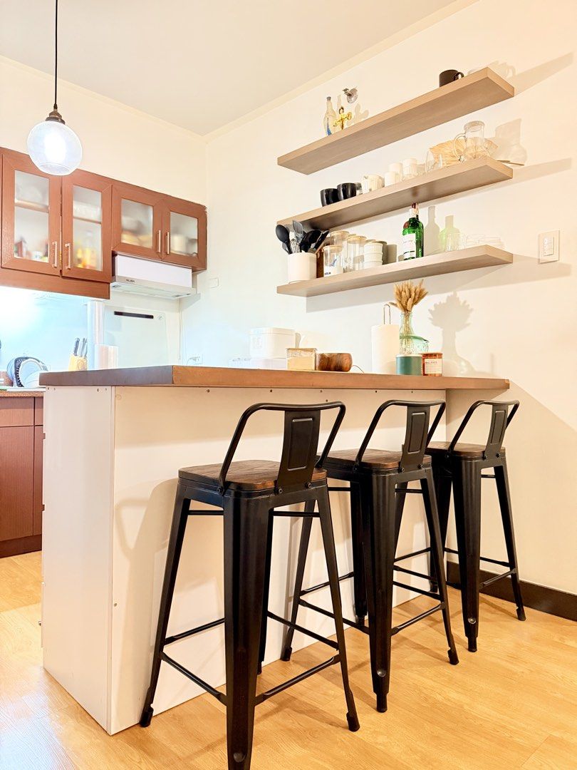 Kitchen Island (Category: Bathroom & Kitchen Fixtures) located in Taguig. Submitted by boxedgoodies (Listing ID 1464600078, Image 3). Description: - Solid Mahogany wood in Walnut finish - Drawers are soft close - Bar stools not included.