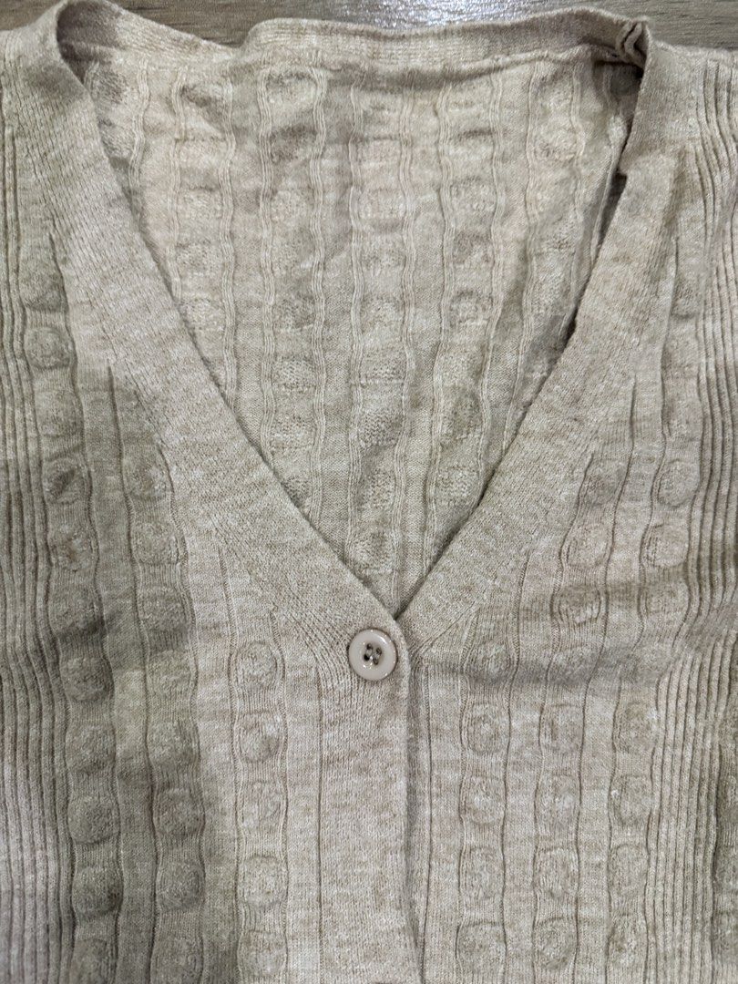 Knitted Cardigan for women (Category: Coats, Jackets and Outerwear) located in Tagaytay City. Submitted by prelovedbytmj (Listing ID 1464760973, Image 3). Description: Knitted Cardigan for women. Size Small. Color Beige. Very light. Soft cotton.