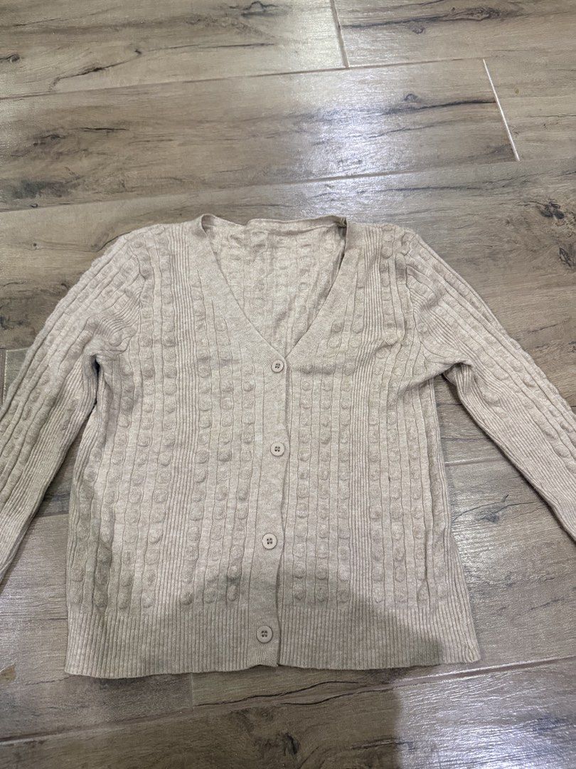 Knitted Cardigan for women (Category: Coats, Jackets and Outerwear) located in Tagaytay City. Submitted by prelovedbytmj (Listing ID 1464760973, Image 2). Description: Knitted Cardigan for women. Size Small. Color Beige. Very light. Soft cotton.