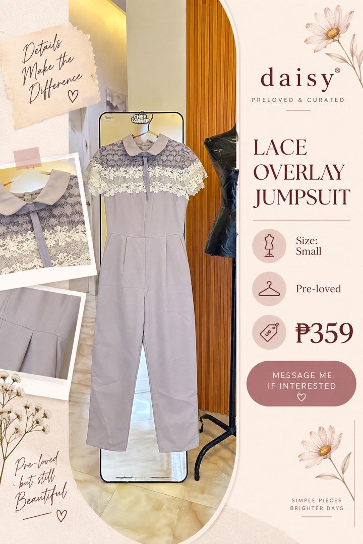 lace jumpsuit (Category: Jumpsuits) located in Zamboanga. Submitted by daisy_dresses (Listing ID 1464765312, Image 1). Description: Pre-loved dress in good condition. Lightly used and well cared for. Stylish and comfortable, perfect for casual outings, dates, events, or everyday wear. No major flaws or damages. Please check the photos for the actual condition and details. 📌 Pre-loved item 📌 Lightly used 📌 Good condition 📌 Shipping fee is shou