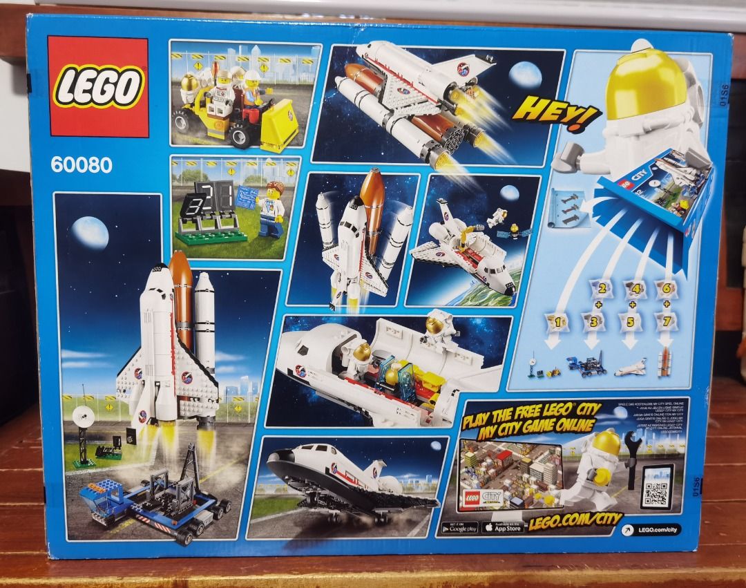 LEGO City Spaceport Space Shuttle 60080 (Category: Lego & Building Sets) located in Marikina City. Submitted by ericjannie1206 (Listing ID 1464769808, Image 2). Description: - Brand: LEGO City - Set: Spaceport (60080) - Includes: Space shuttle, mobile launch pad, satellite, countdown clock, and service vehicle - Total Pieces: 586 - Recommended Age: 6 to 12 years old - Condition: Brand new, unopened box with factory tape seals intact - Note: Store