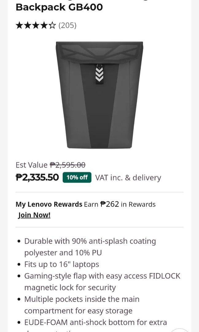 Lenovo Legion Gaming Backpack GB400 (Category: Laptop Bags & Sleeves) located in Manila. Submitted by xethtm (Listing ID 1464596833, Image 1). Description: .