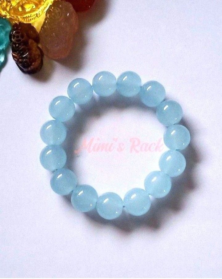 LIGHT BLUE CHALCEDONY BRACELET (Category: Bracelets) located in Taguig. Submitted by mimisrack (Listing ID 1464708324, Image 3). Description: 🩵Brings calmness, positive energy, and soothing vibes instantly -Enhances heart-centered energy, love, and emotional healing -Protects from negative energy, bad luck, and emotional pain -Increases wisdom, inner strength, and joyful spirit -Grants peaceful sleep and calmness -Interesting fact: Chalcedony is
