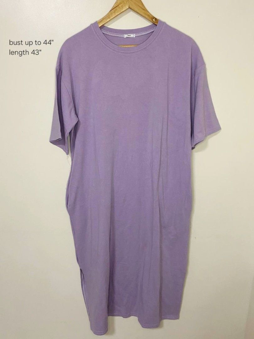 Lilac T-shirt Dress (Category: Dresses) located in Laoag. Submitted by __baptistakim (Listing ID 1464709370, Image 1). Description: Comfy lilac t-shirt dress, super relaxed fit. Great for casual days or lounging at home. Short sleeves, crew neckline, and a simple straight cut. Fabric feels soft and breathable. Fits up to a 44-inch bust, with a total length of 43 inches. Easy throw-on style..