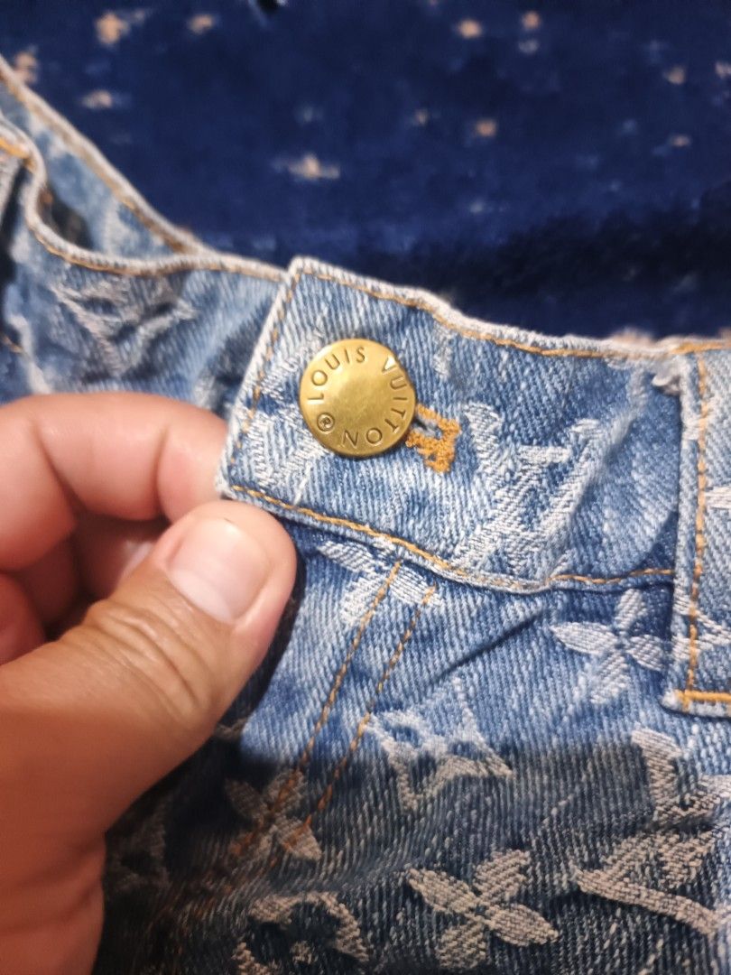 Louis Vuitton Monogram Denim Shorts (Category: Shorts) located in Puerto Princesa. Submitted by romer1397 (Listing ID 1464587300, Image 3). Description: - Cute denim shorts with iconic LV monogram print - Classic Louis Vuitton design - Features button and zip closure - Two functional back pockets - Ideal for a casual and stylish summer outfit.