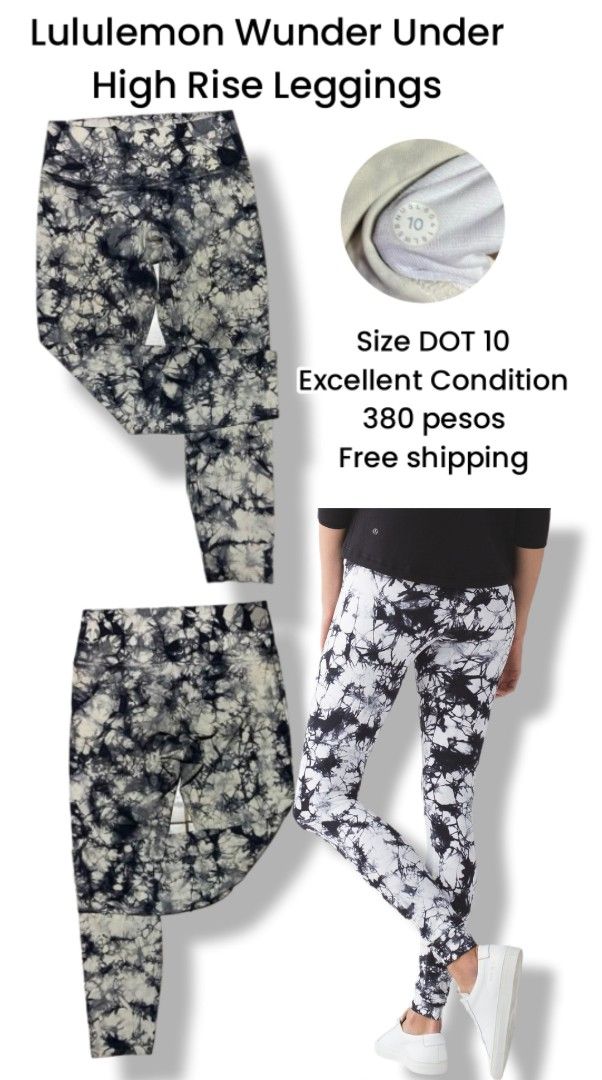 Lululemon Wunder Under High Rise Leggings (Category: Activewear) located in Meycauayan. Submitted by epicforest_231b9d (Listing ID 1464763093, Image 1). Description: - Brand: Lululemon - Style: Wunder Under High-Rise Leggings - Color/Pattern: Black & white tie-dye - Size: 10 (size dot verified) - Condition: Excellent, gently worn - Features: Super comfortable and stretchy fabric, perfect for workouts or daily wear - Perks: Free shipping included.
