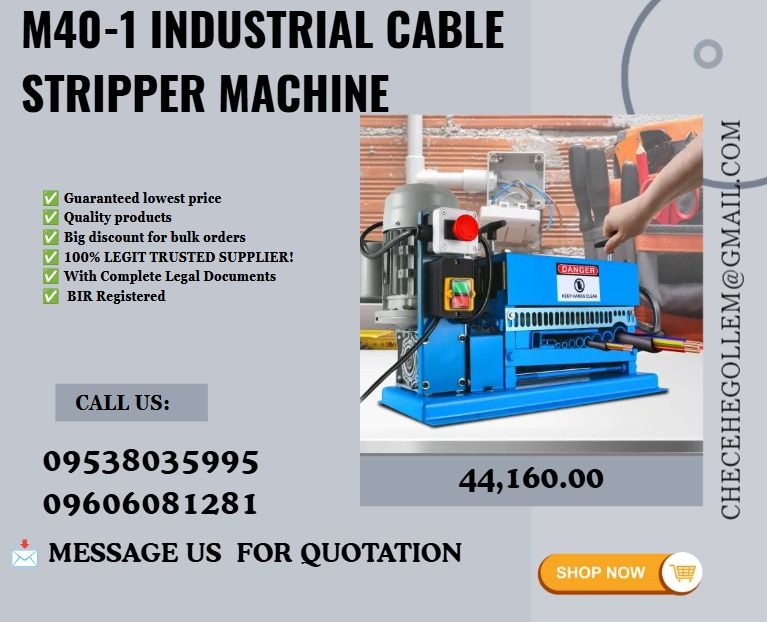 M40-1 INDUSTRIAL CABLE STRIPPER MACHINE (Category: Everything Else Others) located in Caloocan City. Submitted by gracemonle62168 (Listing ID 1464578523, Image 1). Description: ●Laser cutting holes, suitable for 1-40mm, 0.75kw 220V 50HZ, plug customized. .