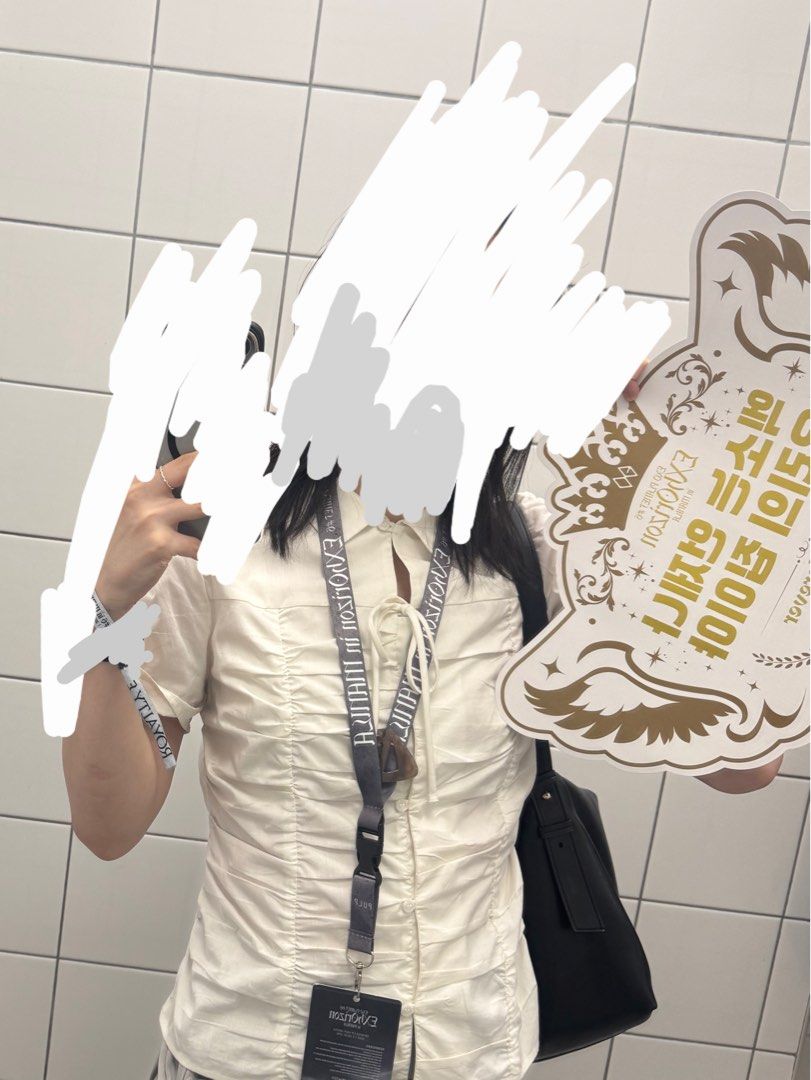 (M) Cream Ruched Shirt (Category: Blouses) located in Manila. Submitted by dddan.declutter (Listing ID 1464570408, Image 2). Description: Used once for a concert, then machine washed once H&M Medium ‼️ - used pin at the back to fit me better sa waist - with minor stain sa string from being in storage (see pic) never tried handwashing the item ‼️item will arrive washed but lukot. I don’t have anything to iron with sa dorm (random last pic w gabby 