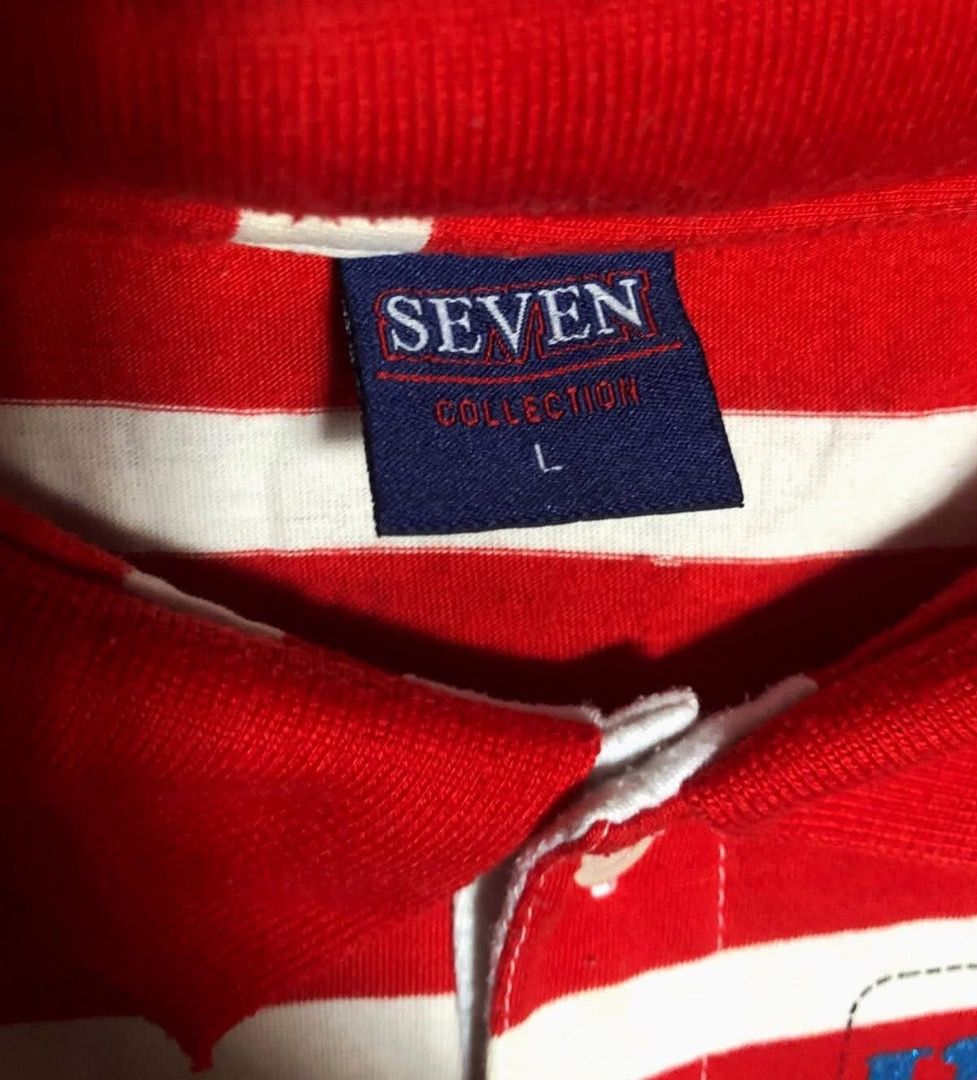 [M] SEVEN Collection - Striped polo shirt (Category: Babies & Kids Fashion) located in San Juan City. Submitted by ttanmien (Listing ID 1464736445, Image 2). Description: ⚜️✨⚜️✨⚜️✨⚜️✨⚜️✨⚜️ 💁🏻‍♀️SELLING PRICE: ₱100 Original Price: Around ₱500 💁🏻‍♀️Size: Width x Length = 15 inch x 20 inch Armpit to armpit (width measurement) Shoulders to bottom (length measurement) Tag size: L (May fit kids from 7 years old to 10 years old depending on the chil