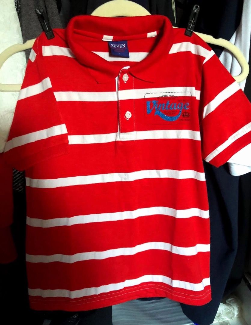 [M] SEVEN Collection - Striped polo shirt (Category: Babies & Kids Fashion) located in San Juan City. Submitted by ttanmien (Listing ID 1464736445, Image 3). Description: ⚜️✨⚜️✨⚜️✨⚜️✨⚜️✨⚜️ 💁🏻‍♀️SELLING PRICE: ₱100 Original Price: Around ₱500 💁🏻‍♀️Size: Width x Length = 15 inch x 20 inch Armpit to armpit (width measurement) Shoulders to bottom (length measurement) Tag size: L (May fit kids from 7 years old to 10 years old depending on the chil