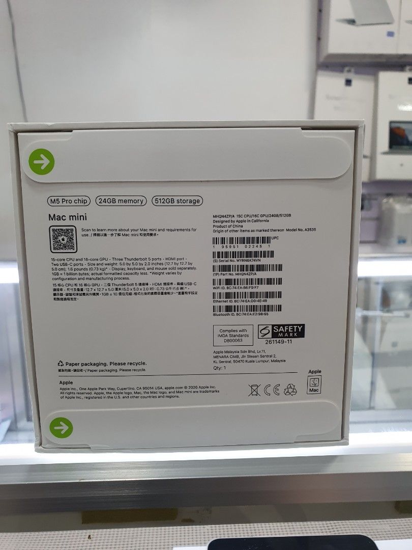 Mac mini M5 pro chip 512gb storage 24gb memory brandnew (Category: Desktops) located in San Juan City. Submitted by chelle.celino (Listing ID 1464746004, Image 2). Description: mac mini M5 pro chip 512gb storage 24gb memory brandnew sealed all original 1year warranty apple we accept credit card installment call or txt me 09279944333.09353229255 we do meet up cash on delivery .