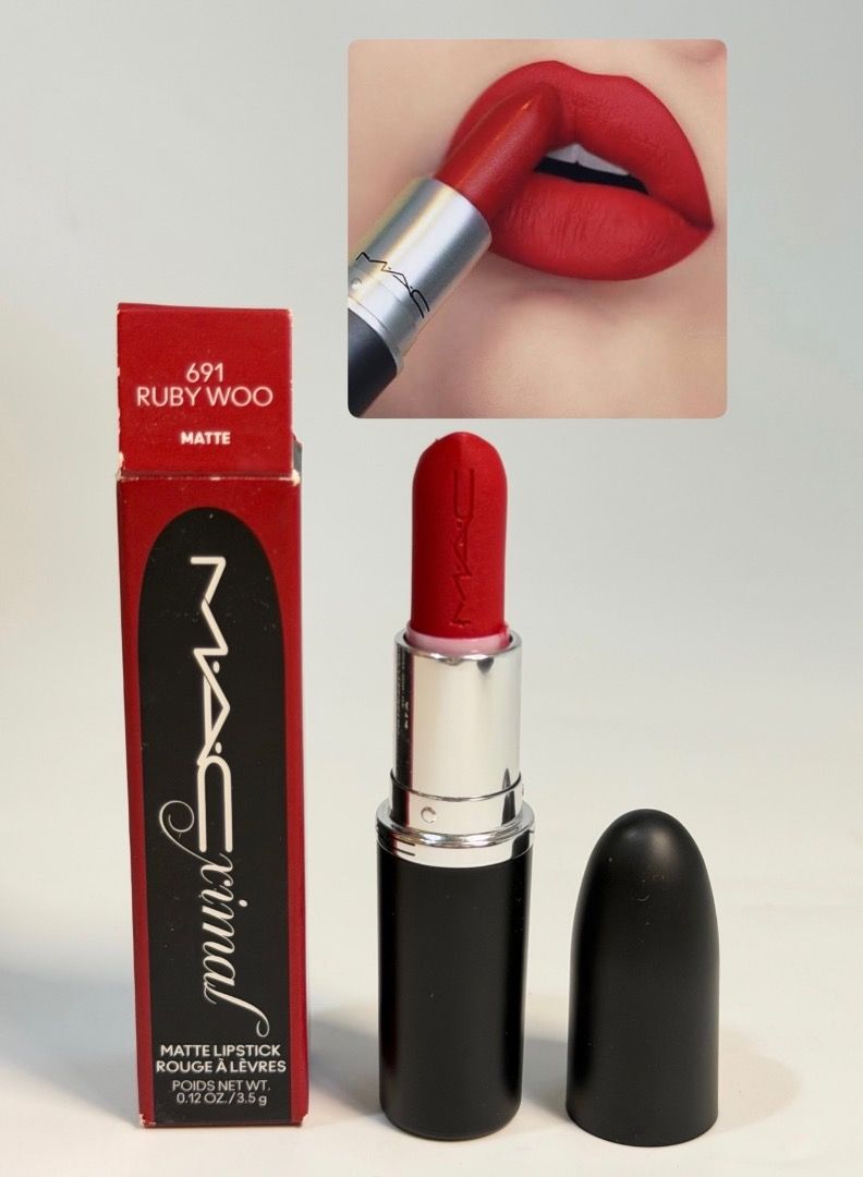 MAC Ruby Woo Matte Lipstick and Winter's Kiss Mini Lip Duo (Category: Makeup) located in Cebu City. Submitted by kyeshamori24 (Listing ID 1464719931, Image 2). Description: - Brand new, unopened MAC makeup bundle with original boxes included - Includes the iconic 691 Ruby Woo matte lipstick in the new Maximal formula - Features the Winter's Kiss mini lip duo with a matching lipstick and a clear lipglass - Perfect set for achieving stunning, class