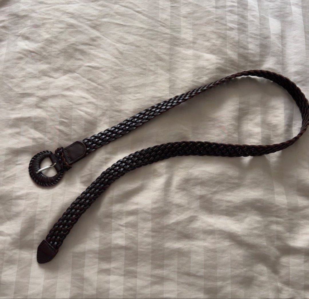 Mango Brown Woven Leather Belt with Round Buckle (Category: Belts) located in Pasig City. Submitted by jenscloset86 (Listing ID 1464573216, Image 2). Description: Brand: MANGO Size: Medium • Used TWICE. • 100% Genuine Leather • No flaws, no damages. Dimension: Width: 1” Length: 44” - Dark brown woven genuine leather belt - Unique round buckle with braided detail - Soft and flexible leather - Versatile for casual or dressy outfits .