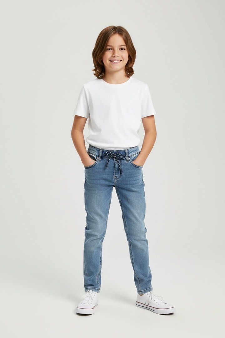Mango soft denim pants (Category: Babies & Kids Fashion) located in Lipa City. Submitted by lifestyled (Listing ID 1464675811, Image 1). Description: Mango denim pants Size 5 Bottom- W-10” L- 25” Note: small scuff on bottom left side (refer to pic) Color rate- 9/10 💯 Authentic.