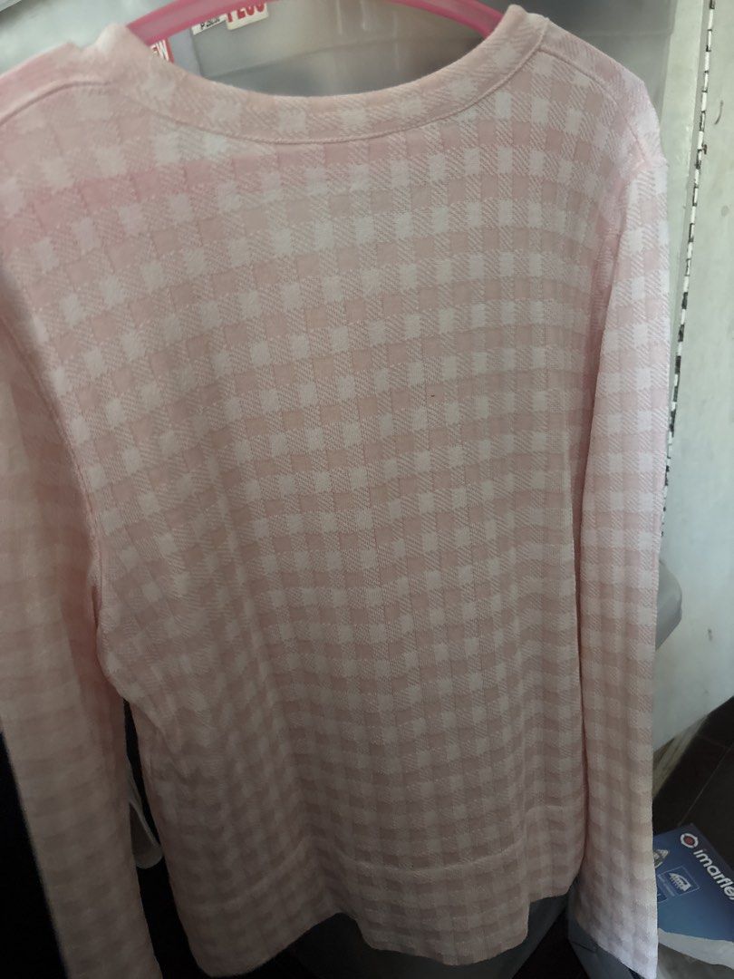 MARCCAIN Pink White Gingham Long Sleeve Button Up Cardigan (Category: Coats, Jackets and Outerwear) located in Manila. Submitted by let_usdeclutter (Listing ID 1464647306, Image 2). Description: - Cute pink and white gingham pattern - Long sleeves - Button-up front - Subtle textured fabric - Ideal for comfortable, casual layering - can fit medium to large girlies .