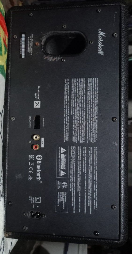 Marshall Bluetooth Speaker -stanmore 2( Black) (Category: Soundbars, Speakers & Amplifiers) located in Taguig. Submitted by sellegrukai11260 (Listing ID 1464632291, Image 2). Description: - Marshall Bluetooth Speaker - Ports: Power, Aux, USB - for parts outs - not working willing to repair (sinira kasi daga) - main speaker is napalitan na but all of parts inside is genuine bukod sa main speaker. - recommend to mga may Stanmore 2 na gusto ng genui