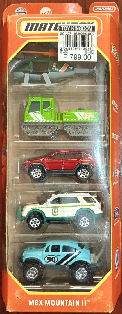 MATTEL Matchbox MBX Mountain II 5-Car Pack (Category: Vehicle & Diecast Models) located in Pio Duran. Submitted by henzelhannah (Listing ID 1464615637, Image 1). Description: PTPA; - Matchbox 5-car pack, MBX Mountain II series - Includes: Rescue helicopter, tracked vehicle, red Jeep Cherokee, white Jeep (Forest Service livery), blue Volkswagen Beetle 4x4 - Ideal for collectors and kids who love off-road adventures - All cars are brand new and in 