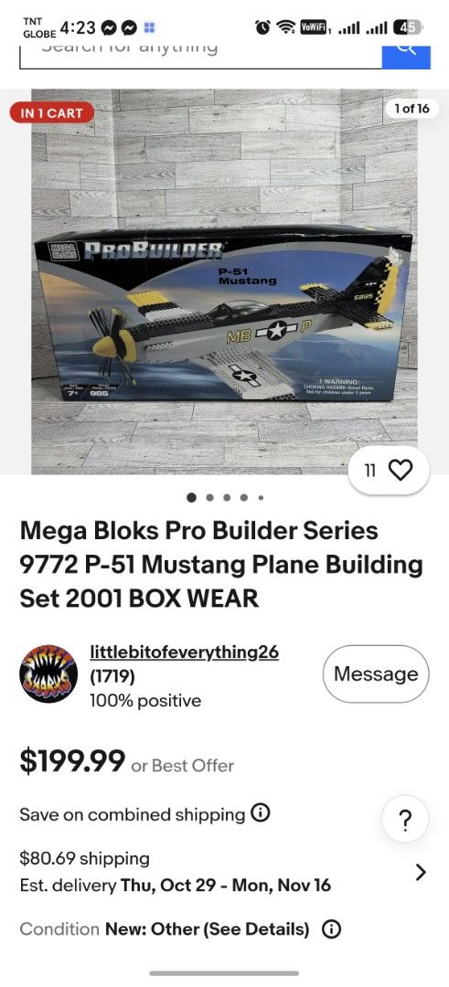 Mega Bloks Pro Builder P-51 Mustang Plane Set (Category: Lego & Building Sets) located in Santiago. Submitted by aceheart0118672 (Listing ID 1464647806, Image 2). Description: no manual but available on Google no decals/stickers - Mega Bloks Pro Builder Series 9772 P-51 Mustang - Building set from 2001 - All extra blocks are included - Perfect for display or play.