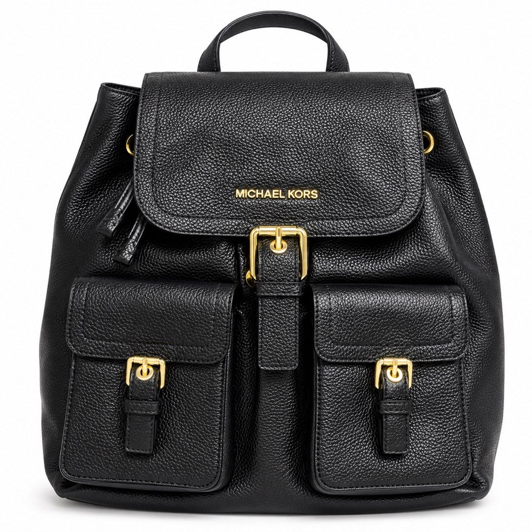 Michael Kors Black Leather Backpack (Category: Backpacks) located in Tarlac. Submitted by kayeshe (Listing ID 1464736664, Image 1). Description: - 100% Authentic - Material: Premium black pebble leather - Hardware: Elegant gold-tone accents - Closure: Secure drawstring top with front flap buckle closures - Pockets: Two convenient exterior pockets - Interior: Signature black fabric lining with designer logo - Straps: Sturdy top handle and comforta
