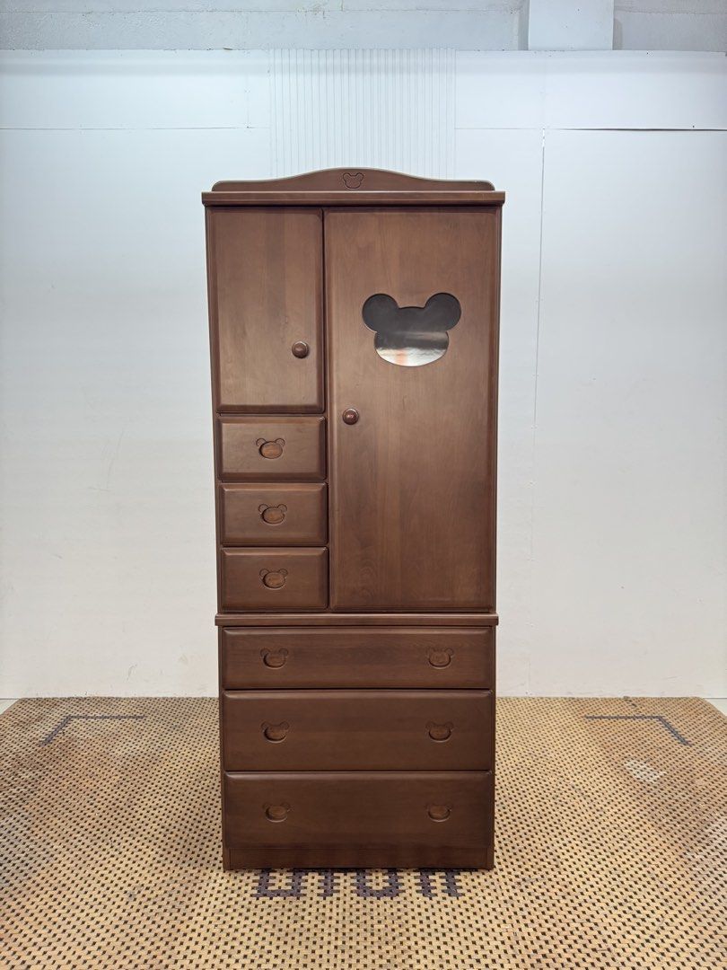 Mickey Mouse Kids Wardrobe (Category: Shelves, Cabinets & Racks) located in Quezon City. Submitted by matetdevis13 (Listing ID 1464655519, Image 1). Description: Vintage Wooden Kids’ Wardrobe with Drawers & Shelves Price: 8,900 L29.5 x W22 x H73 In good condition Code MJS52-R26.