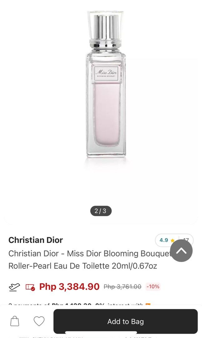 Miss Dior Blooming Boquet (Category: Fragrance & Deodorants) located in Tarlac. Submitted by vectorreyes (Listing ID 1464582206, Image 2). Description: Brand new Form Canada Pearl Roller Authentic Tester but never used Source from dior employee.