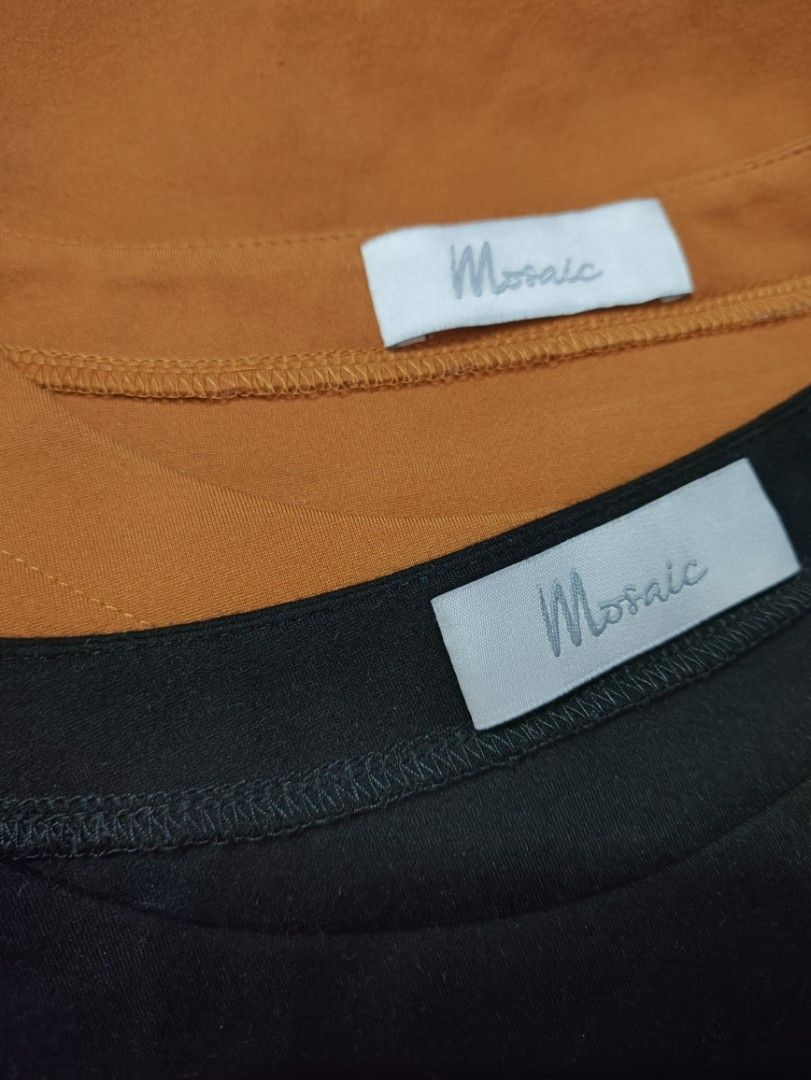 Mosaic Tops - Black and Orange (Category: Blouses) located in Quezon City. Submitted by soop613 (Listing ID 1464611047, Image 2). Description: - Two Mosaic crew neck tops - Colors: Black and Burnt Orange - Ideal for everyday wear - Comfortable fabric - Special bundle price for both tops.