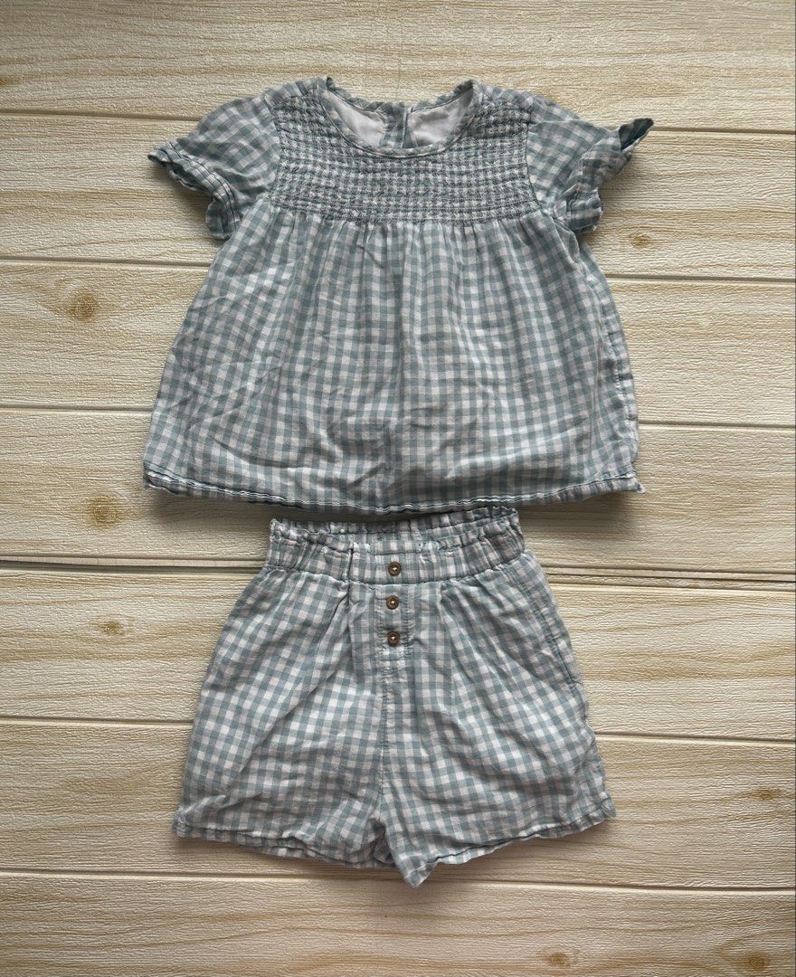 M&S (Marks & Spencer) two-piece coordinates set (Category: Babies & Kids Fashion) located in Cebu City. Submitted by yjainani (Listing ID 1464596549, Image 2). Description: M&S (Marks & Spencer) two-piece coordinates set featuring a green-and-white sage gingham design.