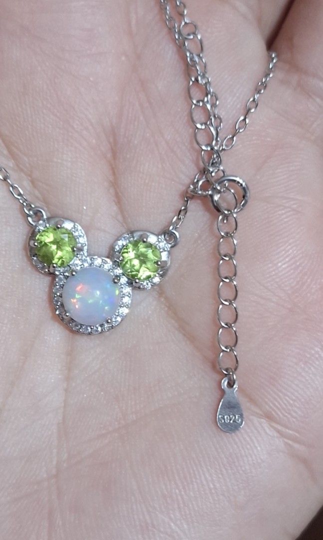 Natural Opal and Peridot Necklace (Category: Necklaces) located in Baguio. Submitted by marinel.caranto (Listing ID 1464636990, Image 2). Description: 3200.00 natural opal with beautiful play of color strong flash natural peridot s925 rhodium plated silver with certificate.