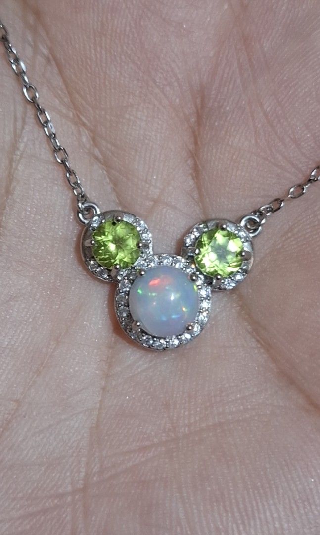 Natural Opal and Peridot Necklace (Category: Necklaces) located in Baguio. Submitted by marinel.caranto (Listing ID 1464636990, Image 1). Description: 3200.00 natural opal with beautiful play of color strong flash natural peridot s925 rhodium plated silver with certificate.