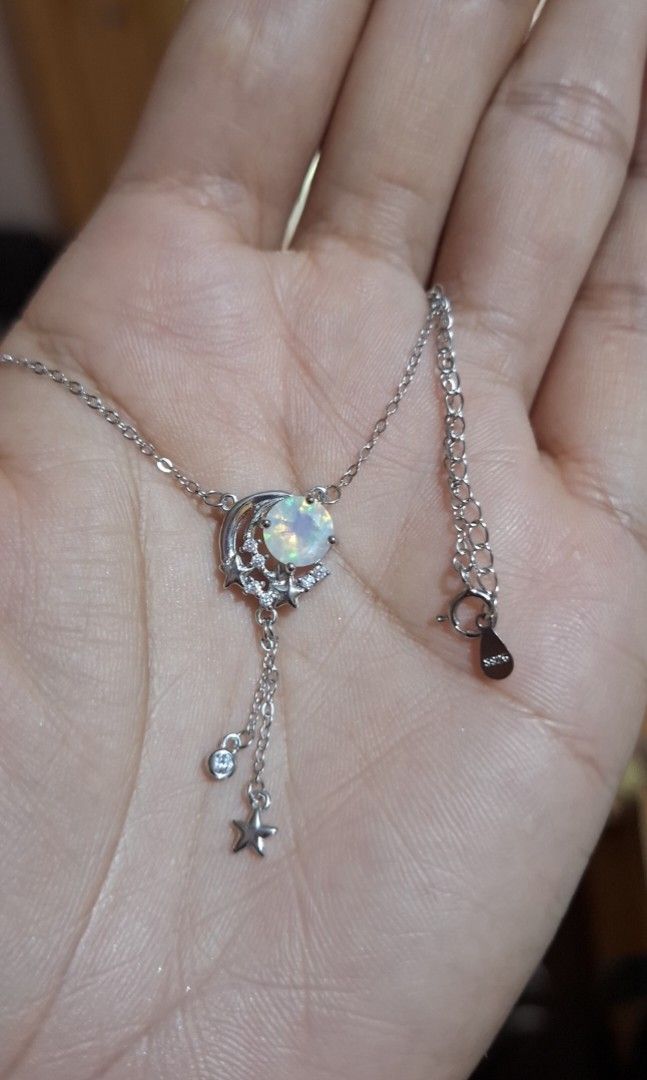 Natural Opal Necklace (Category: Necklaces) located in Baguio. Submitted by marinel.caranto (Listing ID 1464638058, Image 2). Description: natural opal beautiful play of color s925 rhodium plated silver moon and star design with cert.