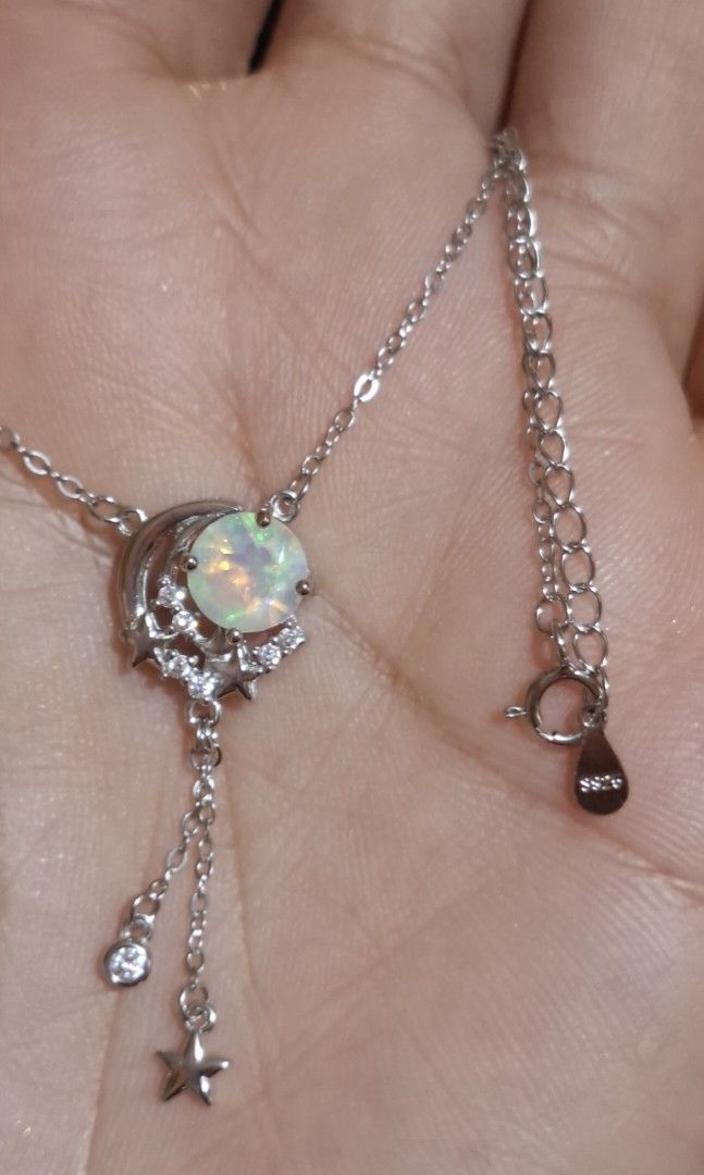 Natural Opal Necklace (Category: Necklaces) located in Baguio. Submitted by marinel.caranto (Listing ID 1464638058, Image 3). Description: natural opal beautiful play of color s925 rhodium plated silver moon and star design with cert.