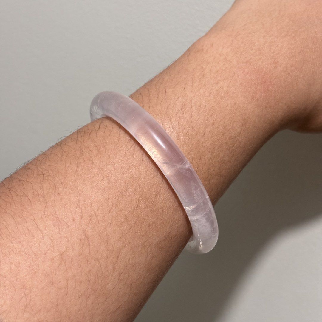 Natural Rose Quartz Gemstone Bangle 58.6mm (Category: Bracelets) located in Pasig City. Submitted by bleuvelyatelier (Listing ID 1456925597, Image 2). Description: -Natural Rose Quartz -Natural Gemstone -58.6mm size inner diameter -10.2mm width -comes with certificate -Please note for this bangle it has one small natural pit/indentation it is normal for authentic natural gemstones, please see 6th photo. Payment via GCash or Bank Transfer .