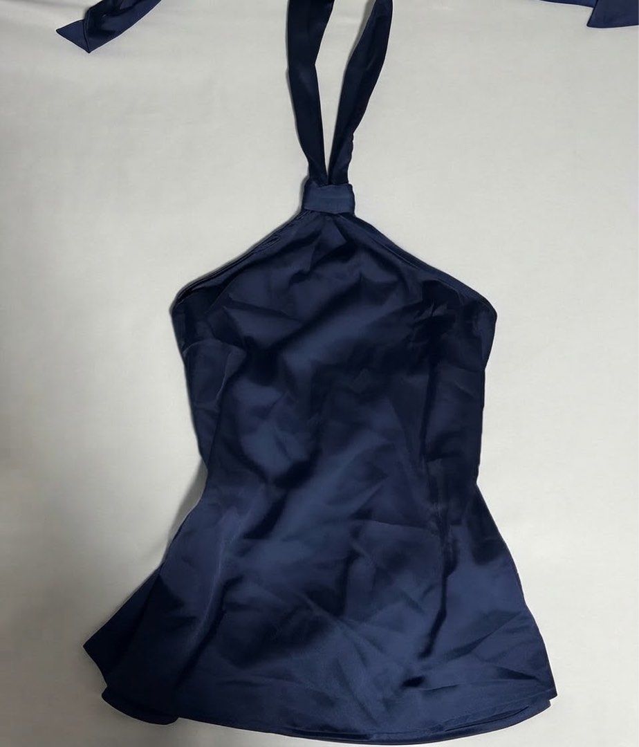 Navy Blue Satin Halter Neck Top (Category: Others Tops) located in Manila. Submitted by glossywife (Listing ID 1464604526, Image 1). Description: Used once only! Mop: GCash / Bank Transfer Mod: GrabExpress / J&T / Lalamove Brandy Melville Zara Isa the label H&M Cotton On Stradivarius Phia Hollister Subdued John Galt Miu the label Traje Linen Bershka Aritzia Princess Polly Free People Realisation Par Meshki Oh Polly Pacsun Jaded London With Jean F