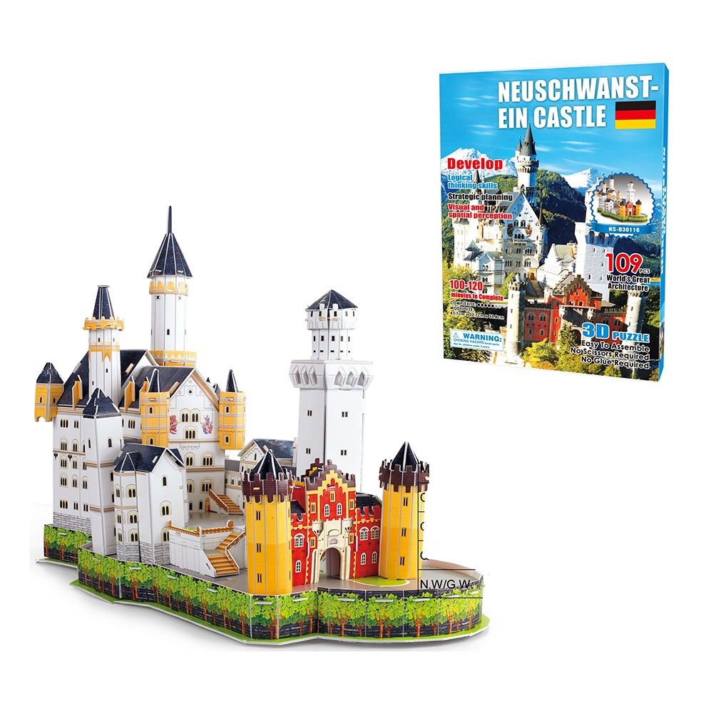 Neuschwanstein Castle 3D Puzzle 109pcs (Category: Board Games & Puzzles) located in Baguio. Submitted by sky_alexander143 (Listing ID 1464745702, Image 1). Description: - Brand new and unopened in original box - 109 pieces, takes about 100-120 minutes to complete - Finished model size: 47.7 x 22.7 x 33.8 cm - Easy assembly: no scissors or glue required - Great for logical thinking and spatial planning.