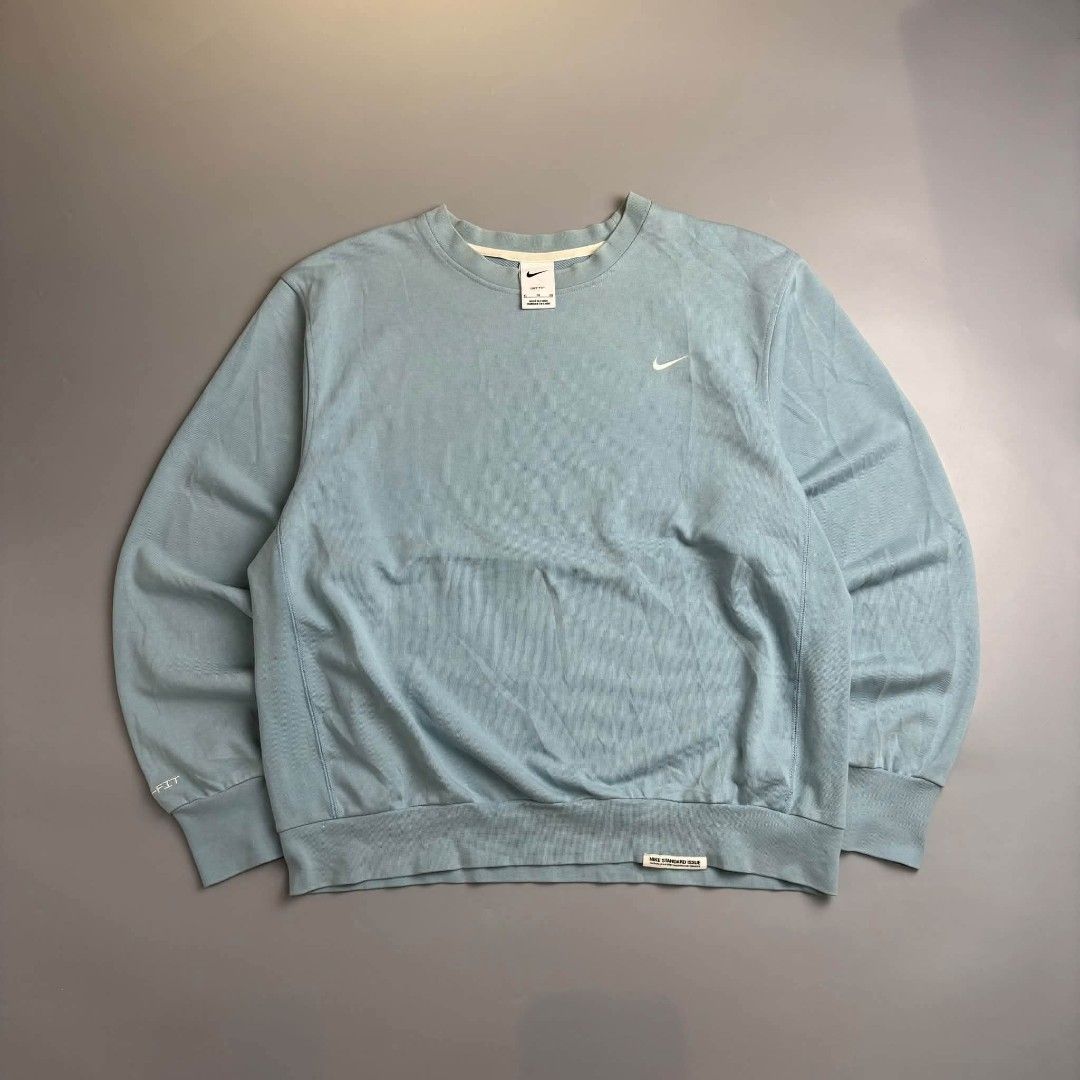 Nike Dri-FIT Light Blue Sweatshirt (Category: Coats, Jackets and Outerwear) located in Manila. Submitted by ayskrim_ (Listing ID 1464639312, Image 1). Description: Dimes: XL 25x26.