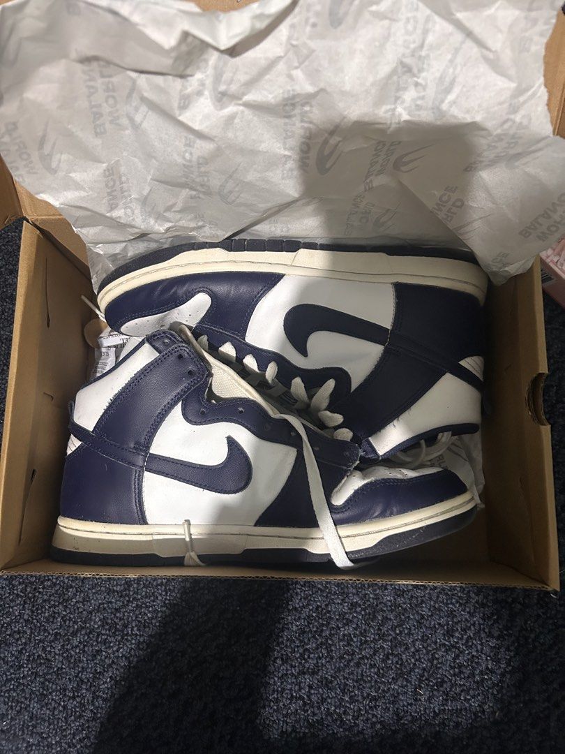 Nike Dunk High Midnight Navy (Category: Sneakers) located in Manila. Submitted by cynestr0 (Listing ID 1464728512, Image 1). Description: rush sale migrating with box and receipt issue: og blue lace missing size 8.5 mens dm for more details.
