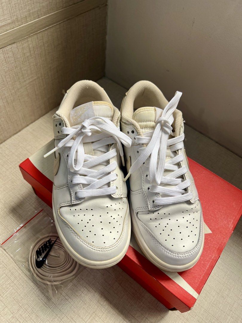 Nike Dunk Low Women (Category: Sneakers) located in Quezon City. Submitted by fromkimwithless (Listing ID 1464628580, Image 2). Description: - Size: US 5.5 - Color: White/Pearl white - Includes Original Box and extra shoe lace - Shipping: Lalamove or Grab — shipping fee shouldered by the buyer .